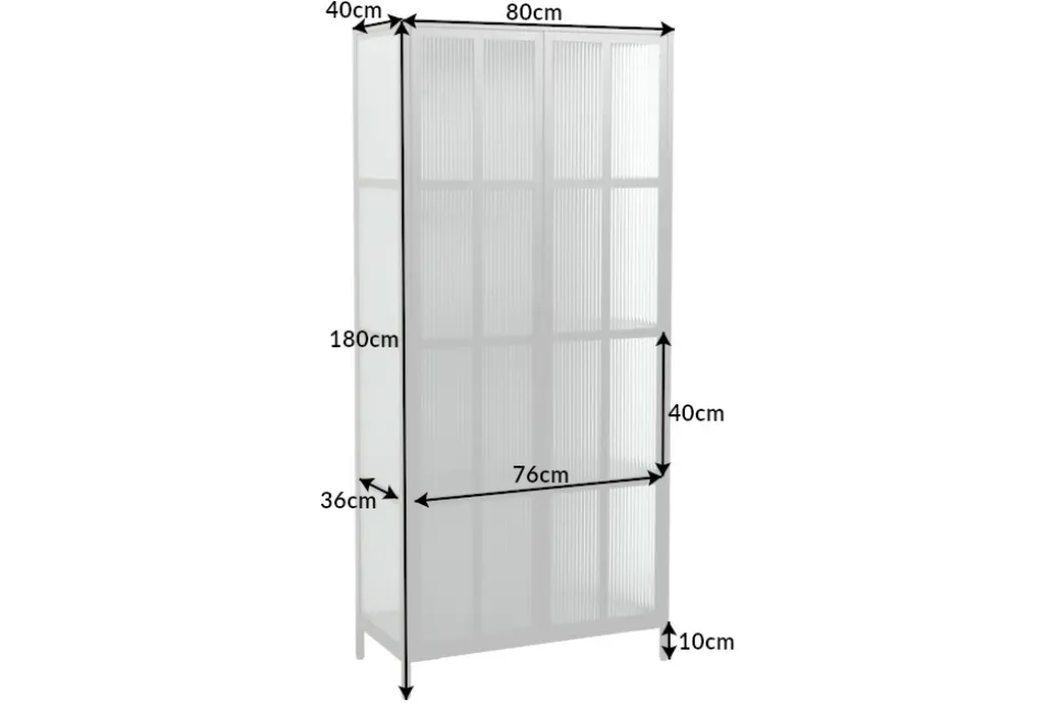 Industrial Vitrine DURA STEEL 180cm schwarz Metall Riffelglas Highboard