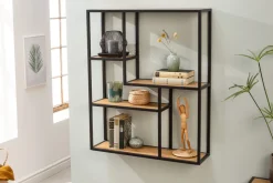 Industrial Wandregal SLIM LINE 90cm Wildeiche schwarz fünf Regalböden