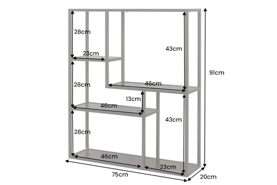 Industrial Wandregal SLIM LINE 90cm Esche schwarz fünf Regalböden