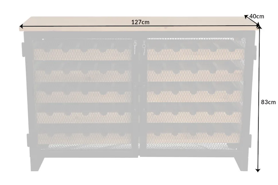 Industrial Weinschrank BODEGA 130cm recyceltes Pinienholz natur Weinregal für 55 Flaschen