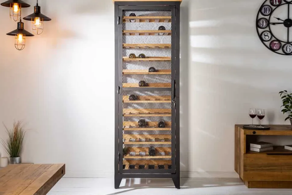 Industrial Weinschrank BODEGA 184cm recyceltes Pinienholz natur Weinregal für 72 Flaschen
