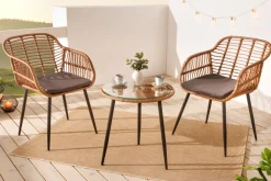 In- und Outdoor Bistro Balkon-Set PARIS braun Polyrattan Sitzgruppe wetterfest mit Tisch