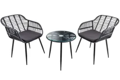 In- und Outdoor Bistro Balkon-Set PARIS schwarz Polyrattan Sitzgruppe inkl. Tisch