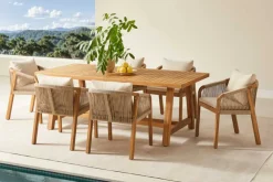 In- und Outdoor Gartenstuhl BALI ROPE natur beige Akazie wetterfest mit Armlehne Kissen
