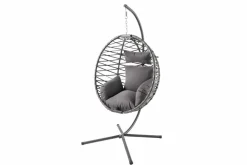In- und Outdoor Hängesessel IBIZA anthrazit Rattan mit Gestell wetterfest inkl. Kissen