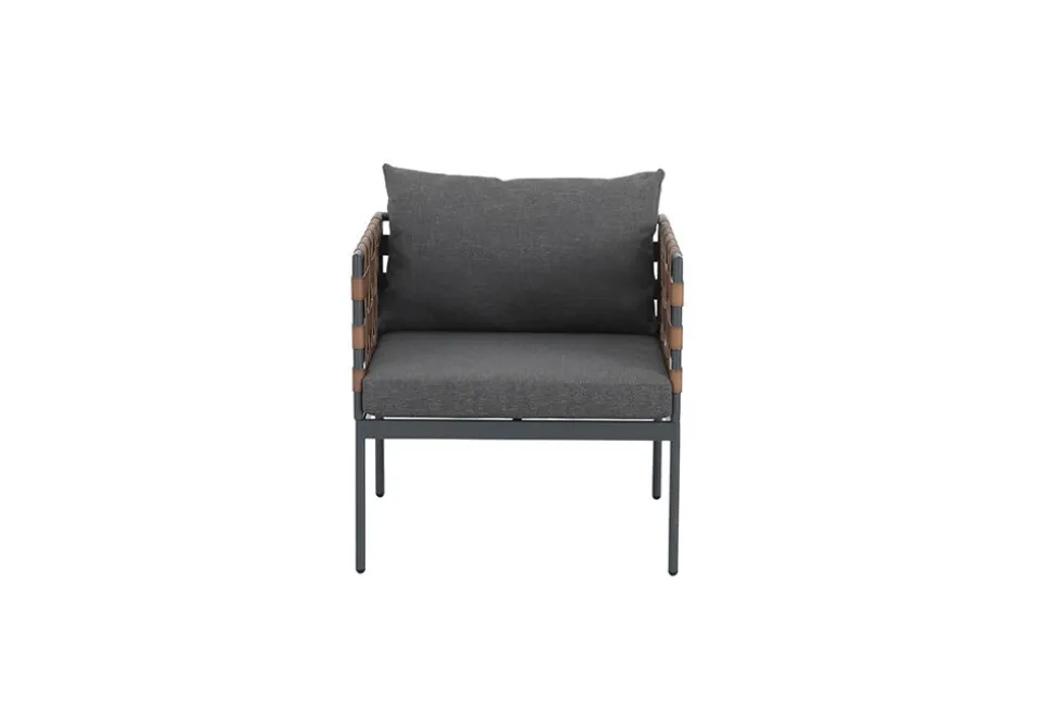 In- und Outdoor Lounge-Sessel UNIQUE 70cm schwarz braun grau Aluminium inkl. Kissen