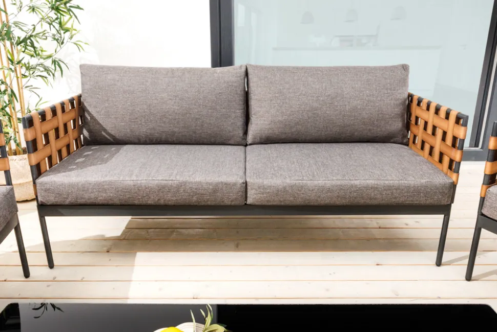 In- und Outdoor Lounge-Sofa UNIQUE 185cm schwarz braun grau Aluminium 2-Sitzer inkl. Kissen