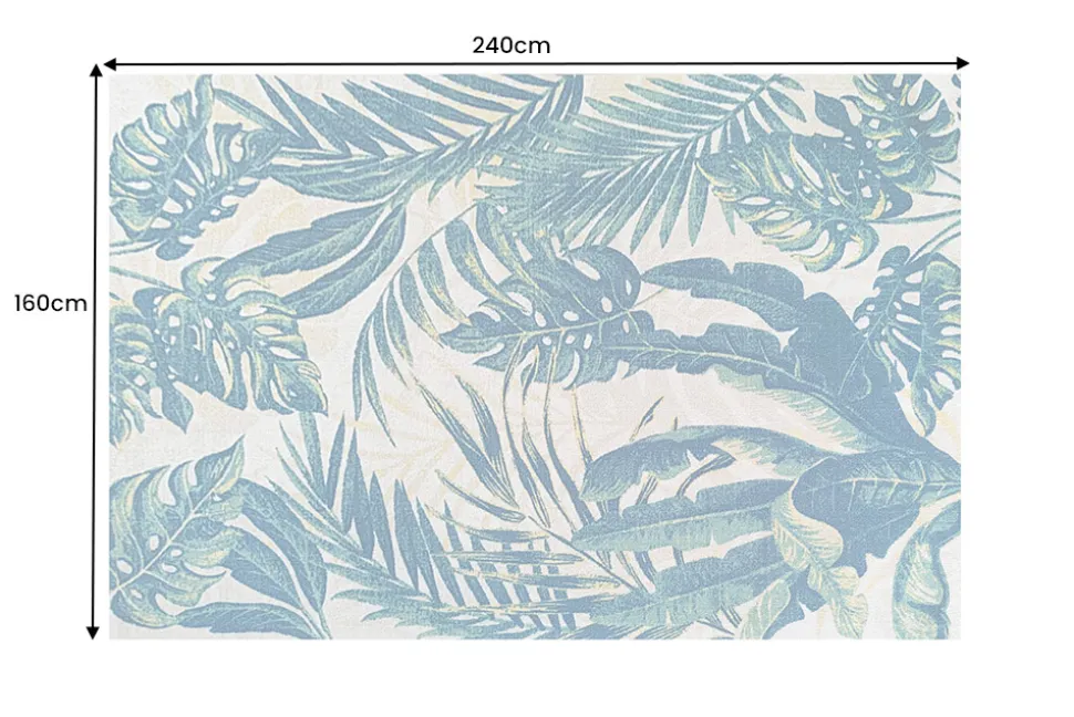 In- und Outdoor Teppich LEAF 240x160cm blau grün Blatt-Design wetterfest