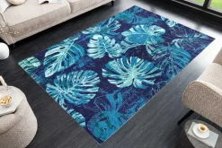 In- und Outdoor Teppich LEAF 240x160cm blau grün Blatt-Design wetterfest