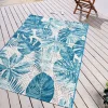 In- und Outdoor Teppich LEAF 175x120cm türkis weiß Blätter-Design Läufer wetterfest