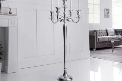 Kerzenständer MODERN BAROCK 120cm silber 5-armig Lüster Aluminium poliert Kerzenhalter