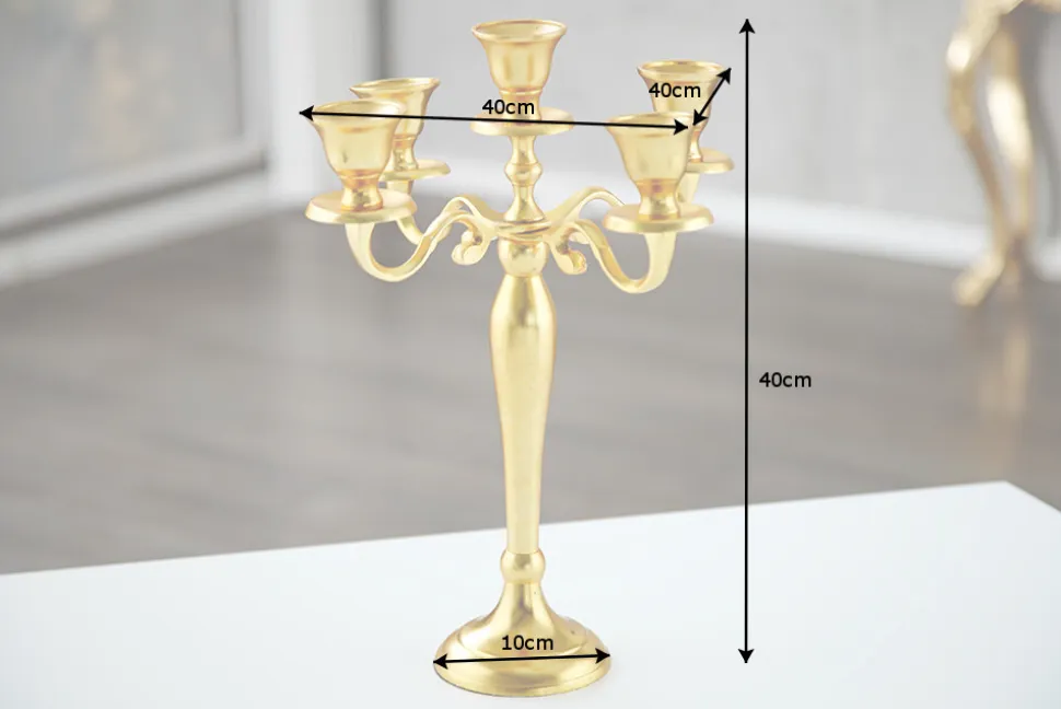 Kerzenständer MODERN BAROCK 40cm gold 5-armig Lüster Aluminium poliert Kerzenhalter
