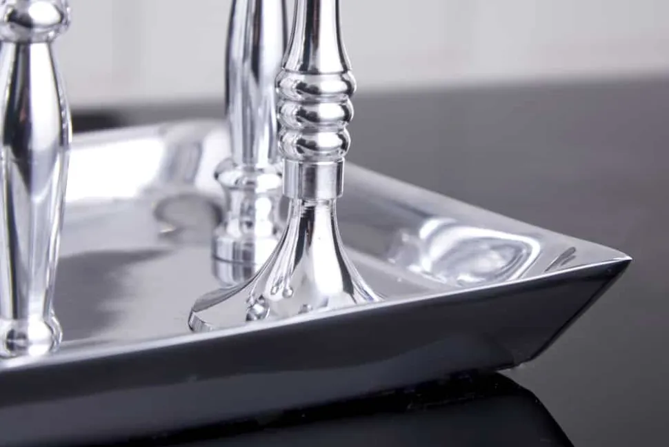 Kerzenständer MODERN BAROCK 30cm 7-flammig silber Aluminium poliert Kerzenhalter Deko-Platte