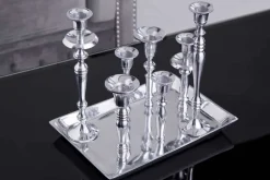 Kerzenständer MODERN BAROCK 30cm 7-flammig silber Aluminium poliert Kerzenhalter Deko-Platte
