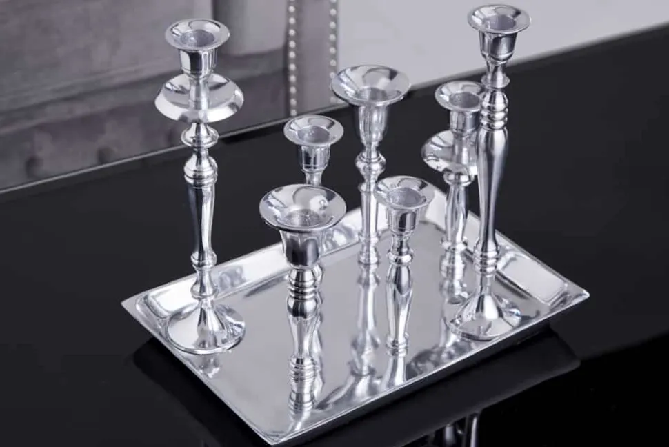 Kerzenständer MODERN BAROCK 30cm 7-flammig silber Aluminium poliert Kerzenhalter Deko-Platte