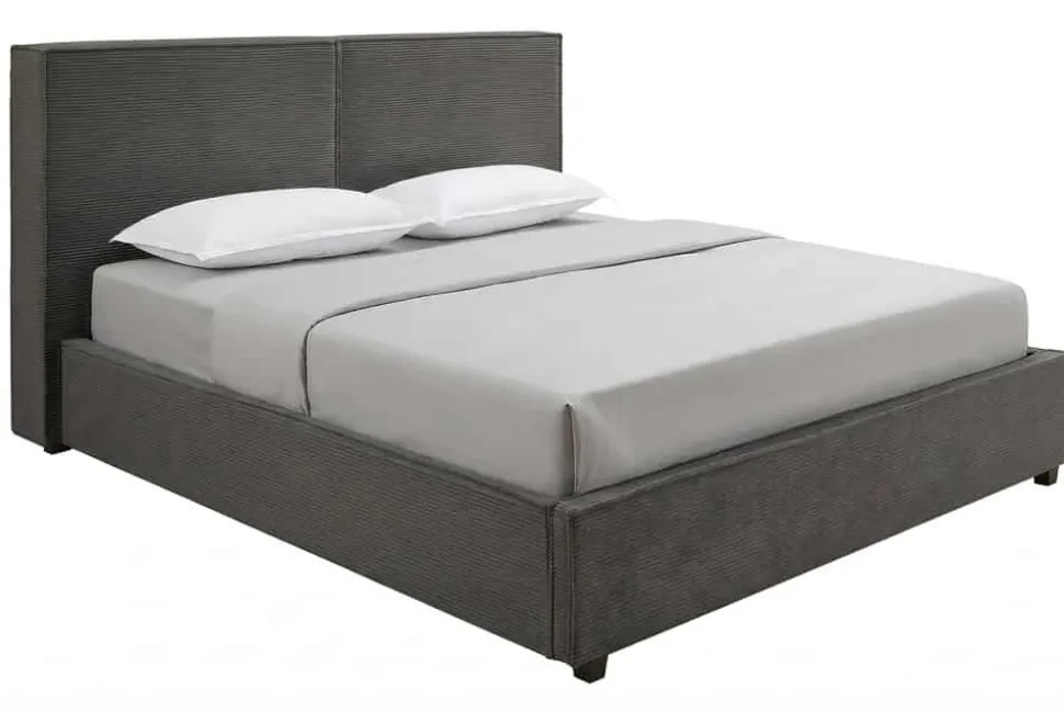 Komfortables Boxbett ROCCO 180x200cm dunkelgrau Cord mit Stauraum und Lattenrost