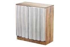 Kompaktes Sideboard ZALVERO 80cm natur silber Mangoholz mit Metall-Aluminium Front
