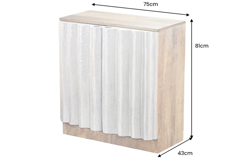 Kompaktes Sideboard ZALVERO 80cm natur silber Mangoholz mit Metall-Aluminium Front