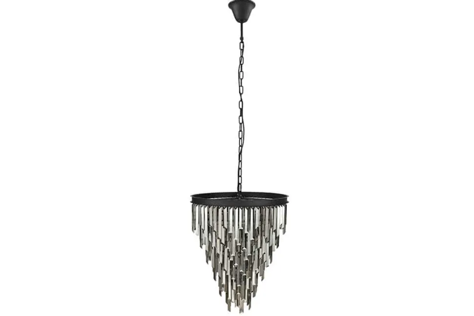 Luxus Kronleuchter KRISTALL 50cm grau mit Glasprismen schwarz Eisen Hängelampe