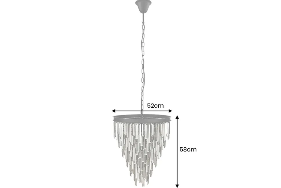Luxus Kronleuchter KRISTALL 50cm grau mit Glasprismen schwarz Eisen Hängelampe
