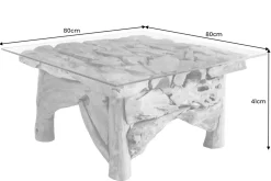 Maritimer Couchtisch RIVERSIDE 80cm natur Teakholz massiv Glasplatte Handarbeit