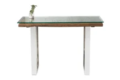 Massive Konsole BARRACUDA 120cm Teak mit Stahl Kufenfüßen inkl. Glasplatte