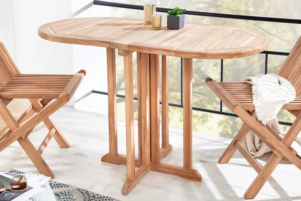 Massiver Balkontisch EMPIRE TEAK 120cm natur Teakholz klappbar Gartentisch Outdoor
