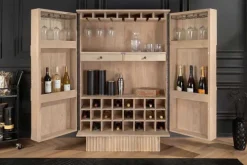 Massiver Barschrank ART DECO 140cm weiß gekälkt Mangoholz 3D-Front Highboard