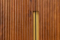 Massiver Barschrank GATSBY 140cm braun Mangoholz gold Metallgestell Retro