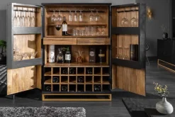 Massiver Barschrank SCORPION 141cm schwarz Mangoholz mit 3D Schnitzereien