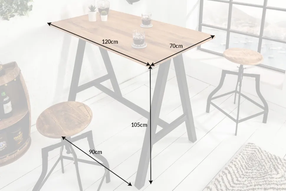 Massiver Bartisch CASTLE 120cm Wildeiche natur Stehtisch Industrial Design
