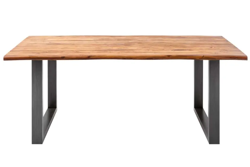 Massiver Baumstamm Esstisch GENESIS 180cm Akazie Baumkante Kufengestell Industrial Finish