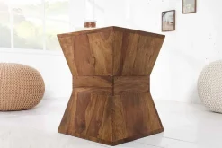 Massiver Beistelltisch PYRAMID 35cm braun Sheeshamholz stone finish Maserung Hocker