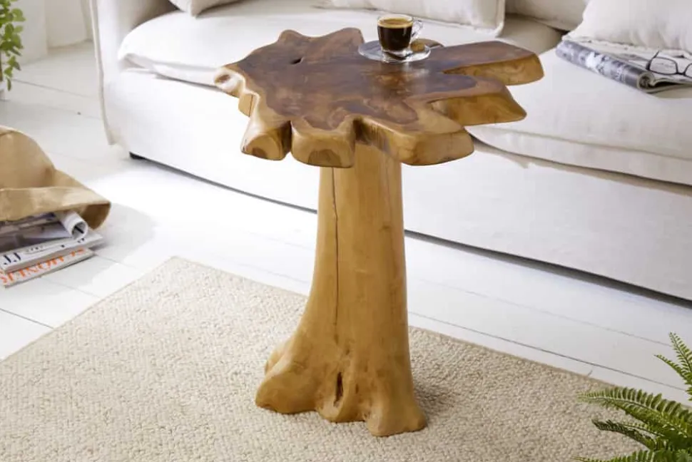 Massiver Beistelltisch ROOT 60cm Teakholz mit Jahresringen