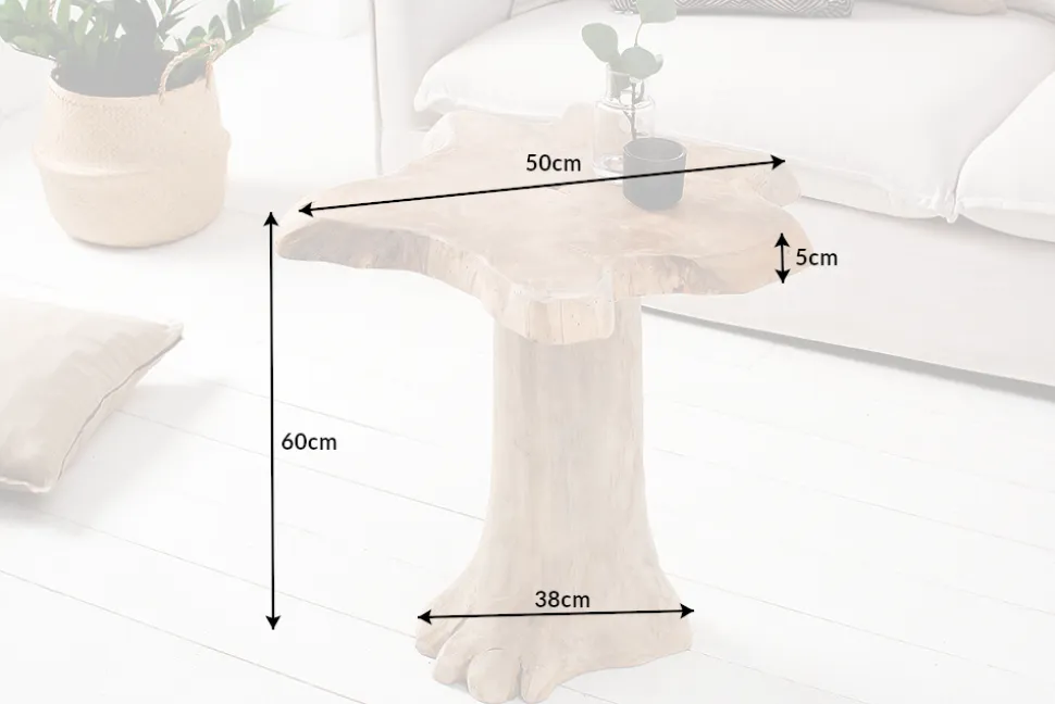 Massiver Beistelltisch ROOT 60cm Teakholz mit Jahresringen