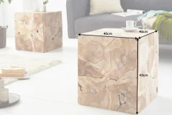 Massiver Beistelltisch SQUARE 40cm Teakholz Würfel Sitzhocker