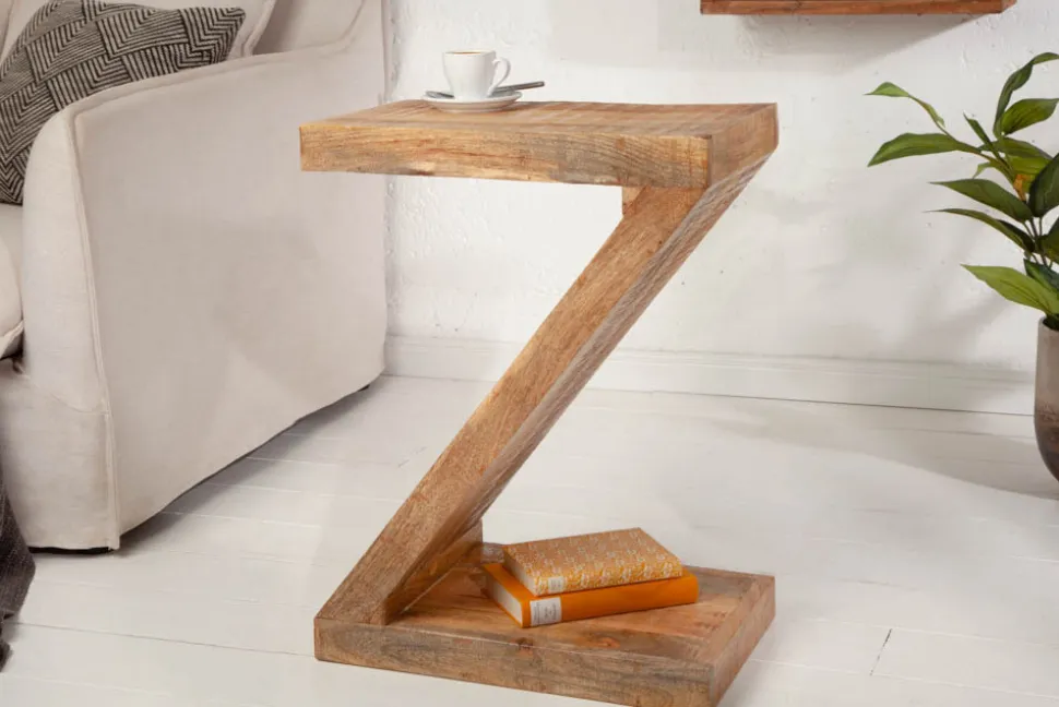 Massiver Beistelltisch Z 45cm Mangoholz Z-Form in Handarbeit gefertigt