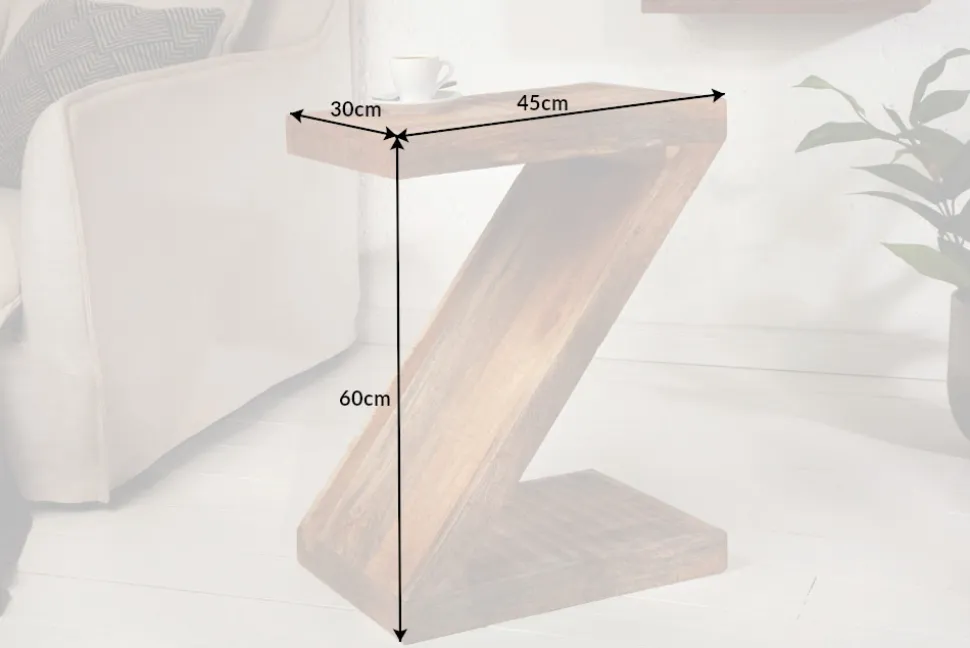 Massiver Beistelltisch Z 45cm Mangoholz Z-Form in Handarbeit gefertigt