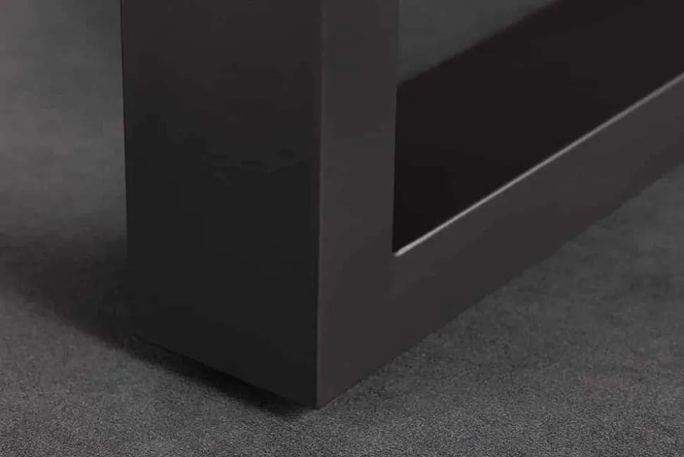 Massiver Couchtisch GENESIS 110cm braun anthrazit Akazie Baumkante Kufengestell