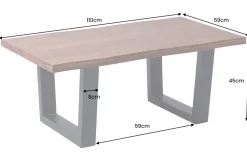 Massiver Couchtisch GENESIS 110cm braun Akazienholz Baumkante V-Gestell