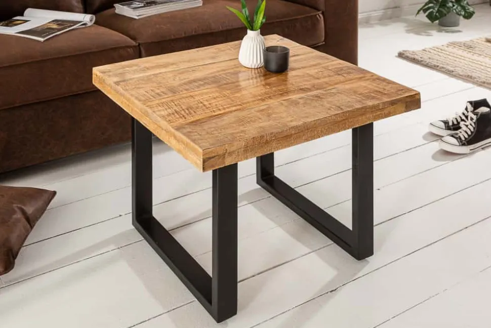 Massiver Couchtisch IRON CRAFT 60cm Mangoholz Industrial Design