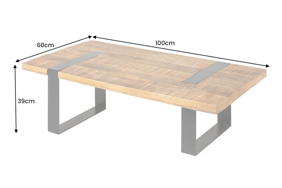 Massiver Couchtisch IRON CRAFT 100cm braun natur Mangoholz schwarz Metall