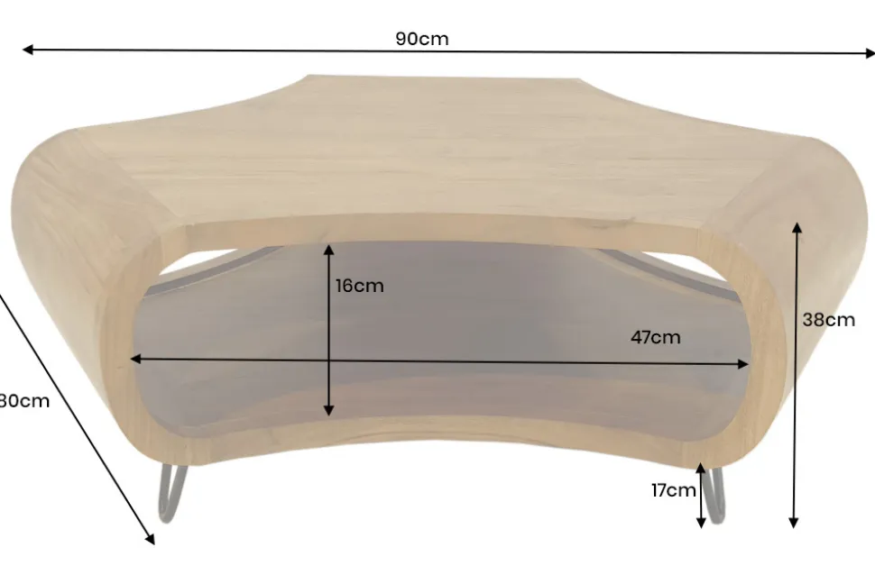 Massiver Couchtisch ORGANIC LIVING 90cm braun honey finish Akazienholz mit Stauraum