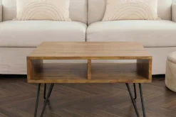 Massiver Couchtisch SCORPION 60cm braun honey finish Mangoholz mit Hairpin Legs