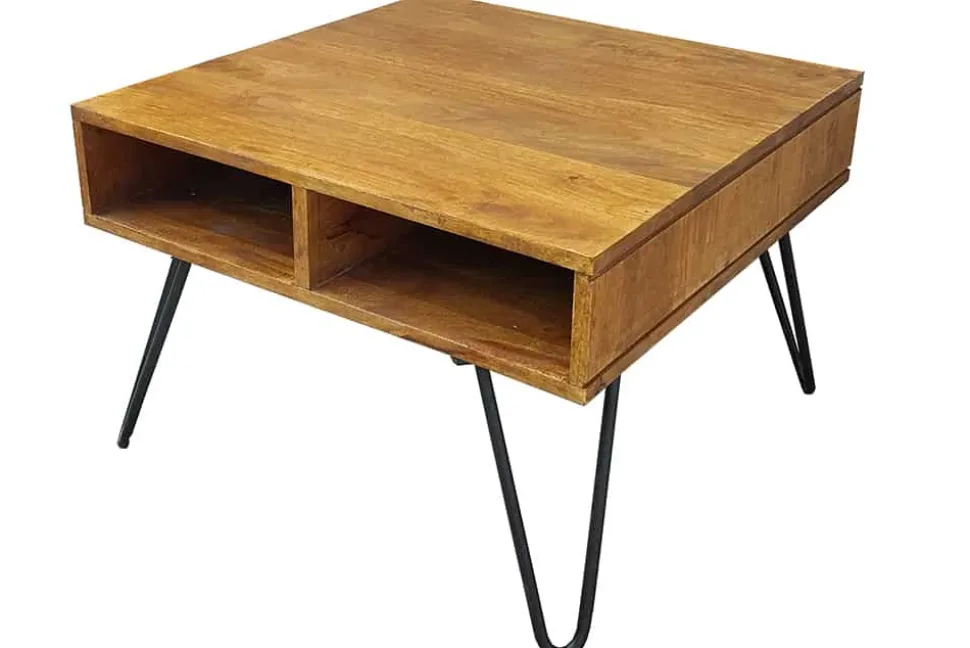 Massiver Couchtisch SCORPION 60cm braun honey finish Mangoholz mit Hairpin Legs