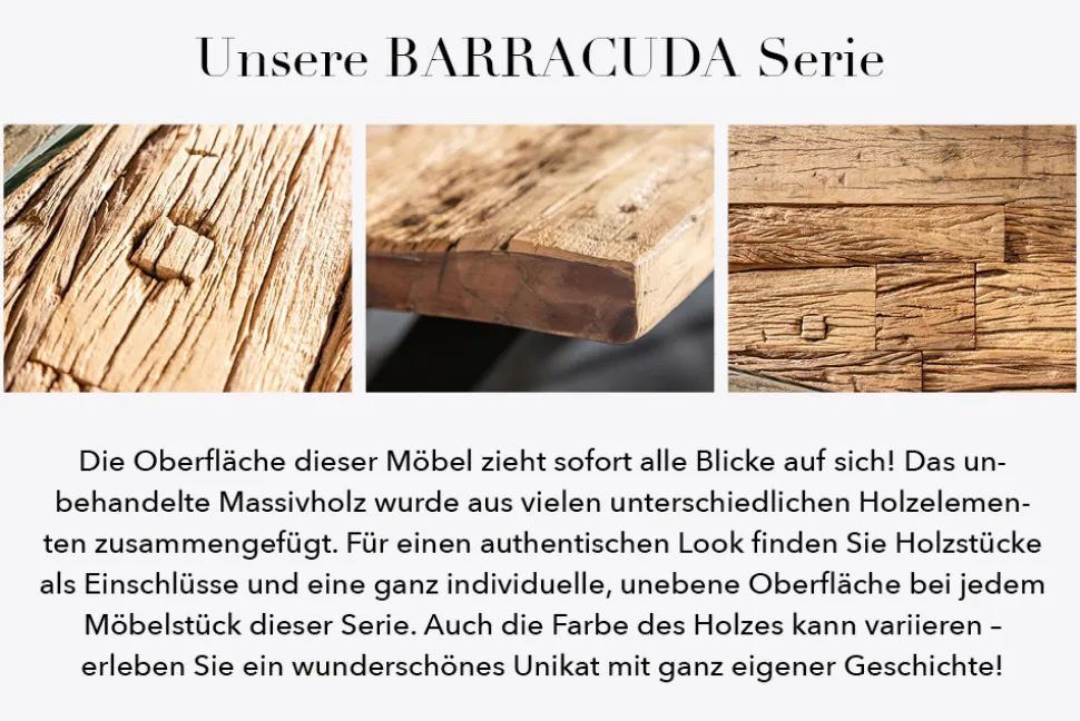 Massiver Esstisch BARRACUDA 180cm Teakholz inkl. Glasplatte mit X-Gestell