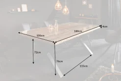 Massiver Esstisch BARRACUDA 180cm Teakholz inkl. Glasplatte mit X-Gestell