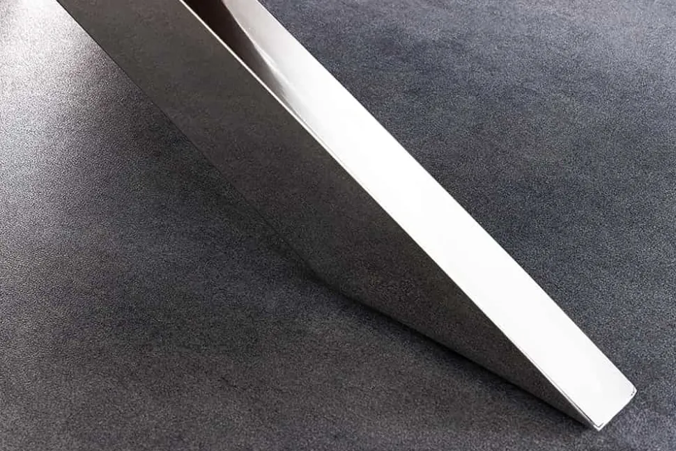 Massiver Esstisch BARRACUDA 220cm braun Teakholz silber Sterngestell Glasplatte