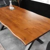 Massiver Esstisch GENESIS 200cm braun Akazienholz schwarz X-Gestell Baumkante
