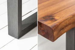 Massiver Esstisch GENESIS 200cm braun Akazienholz Baumkante Eisengestell Industrial